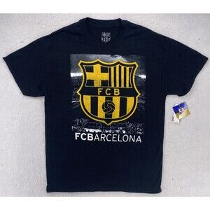 FCB Barcelona Shirt Mens Medium Black Futbol Soccer Short Sleeve Crew Logo